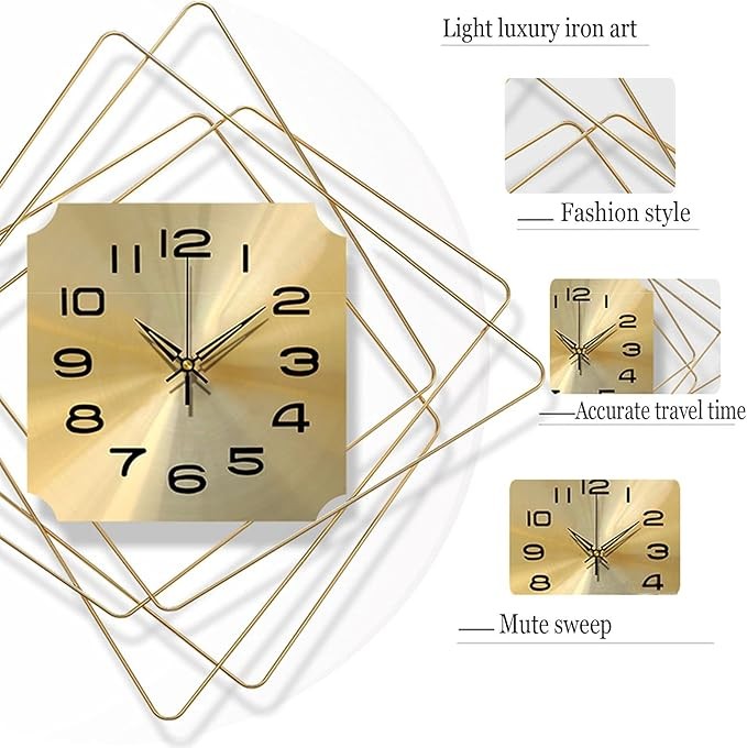 Modern Geometric Gold Metal Wall Clock 50cm Silent Luxury Art Decor Living Room