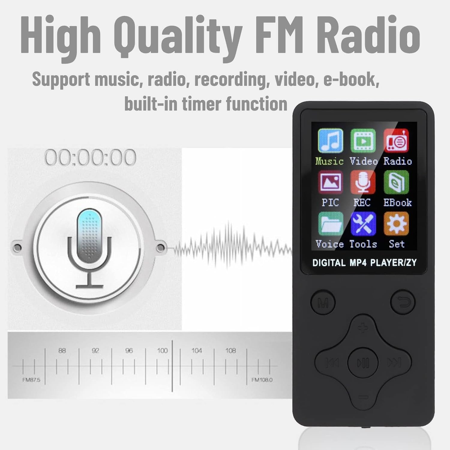 Bluetooth MP3 MP4 Player 1.8" Screen FM Radio Voice Recorder Black