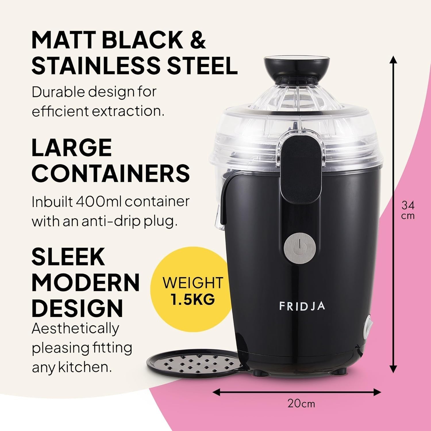 Automatic Citrus Juicer One Touch No Spill Quiet 50W Easy Clean Compact