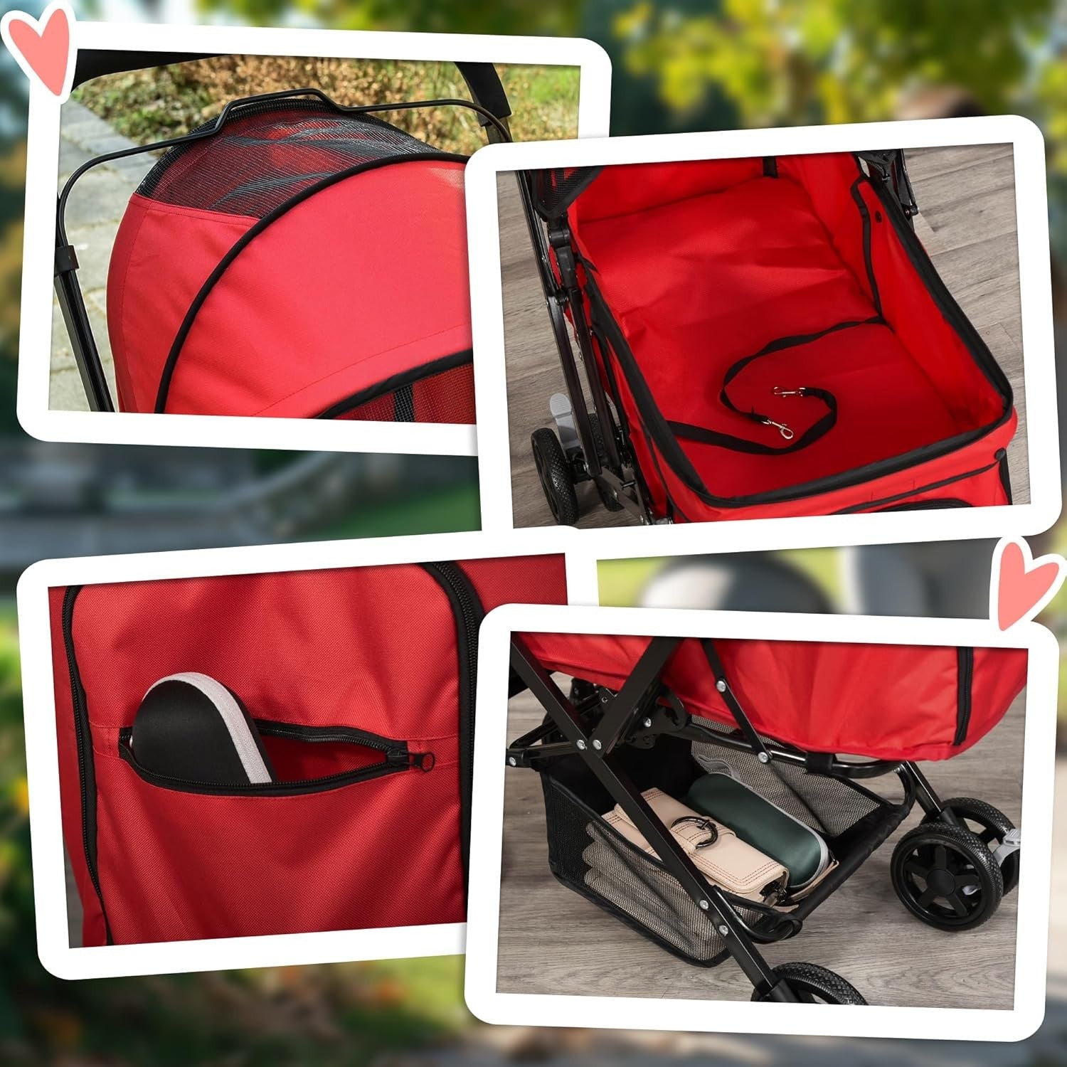 Foldable Dog Stroller Pushchair for Small Dogs 4 Wheels Canopy