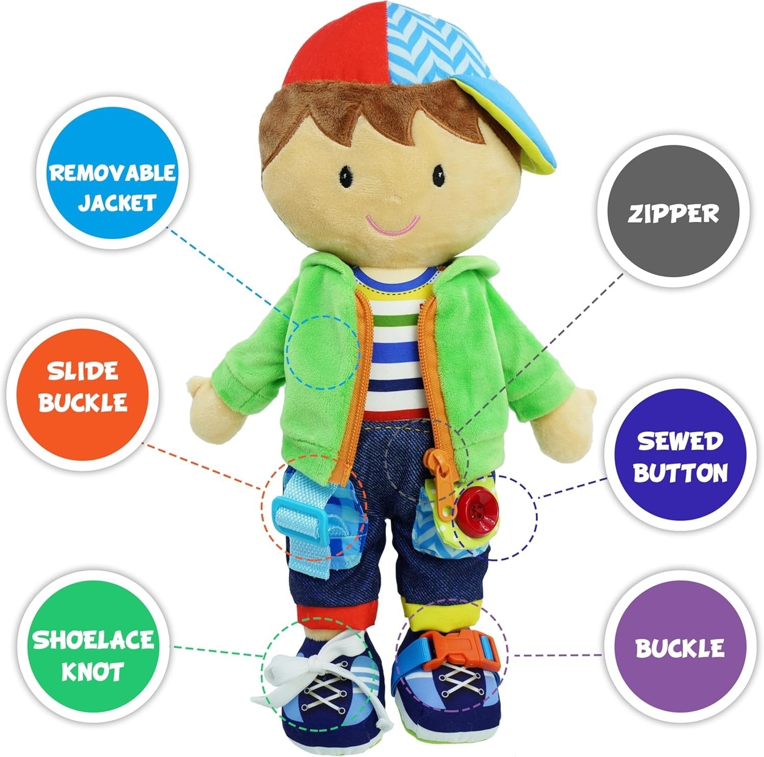 Montessori Dressing Skills Plush Doll 40cm Soft Learning Toy Toddler