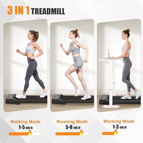 Incline Walking Pad Treadmill Under Desk 2.5HP Quiet Slim Home Office LED Remote
