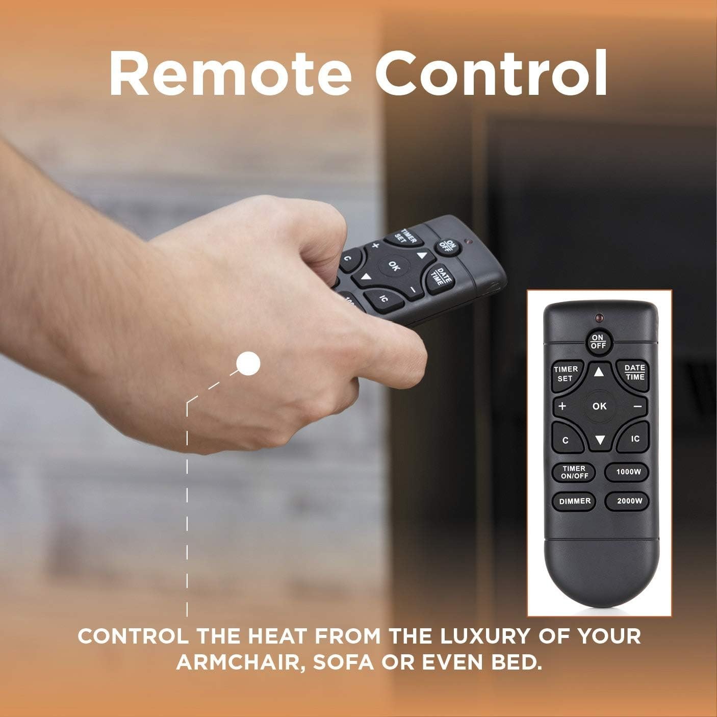 2kW LED Electric Fireplace Insert Remote Control Brass Chrome Finish