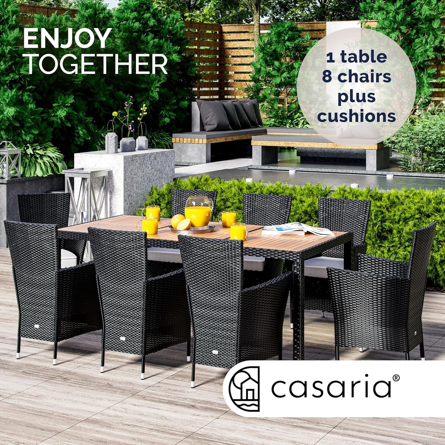 8 Seater Rattan Garden Dining Set Outdoor Patio Table Chairs Acacia Wood
