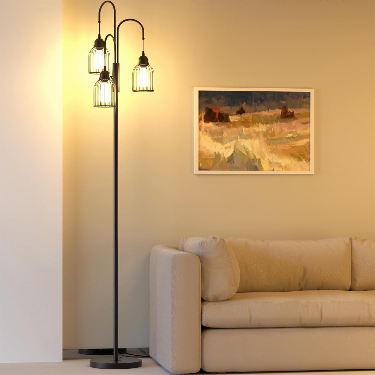 Industrial Floor Lamp 3 Light Dimmable Standing Tree Lamp E27 Black