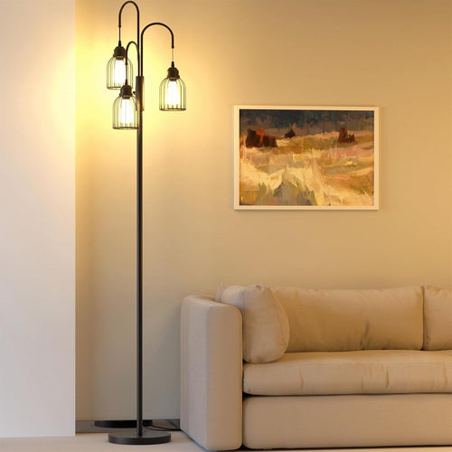 Industrial Floor Lamp 3 Light Dimmable Standing Tree Lamp E27 Black