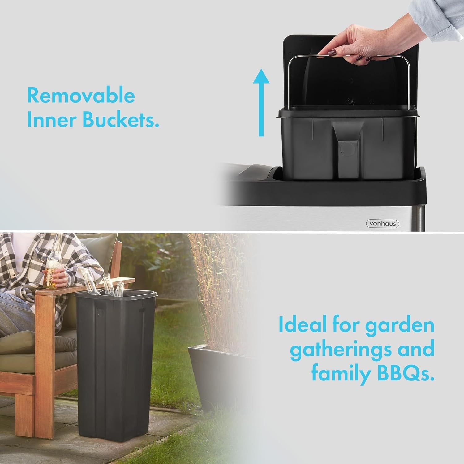 60L Dual Compartment Kitchen Bin | Touch-Free Recycling Waste Bin