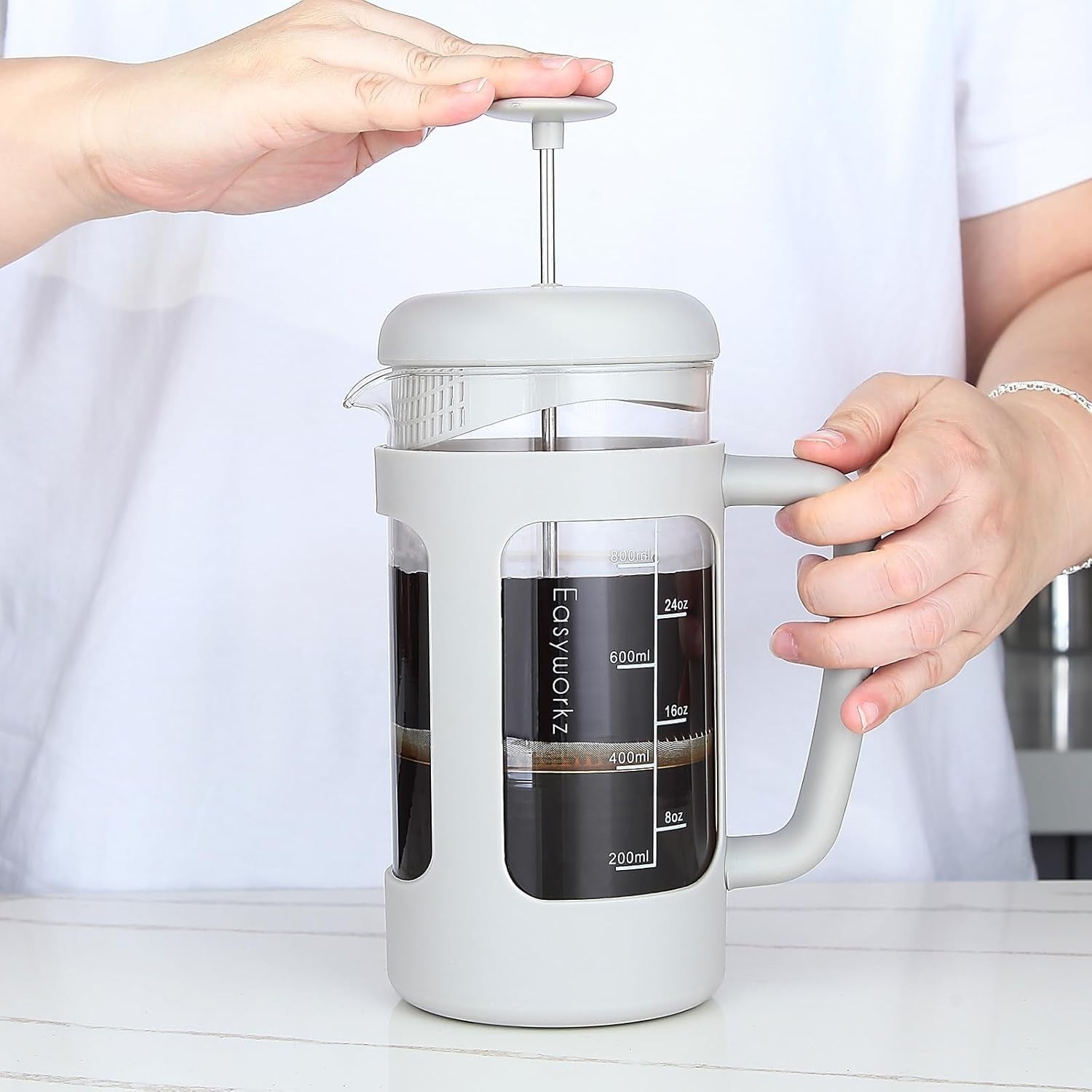 1000ml French Press Coffee Maker Borosilicate Glass Heat-Resistant Soft Grip