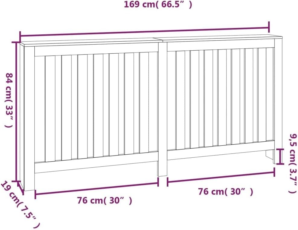 Modern Grey Solid Pine Radiator Cover 169x19x84cm – Slatted Heater Cabinet