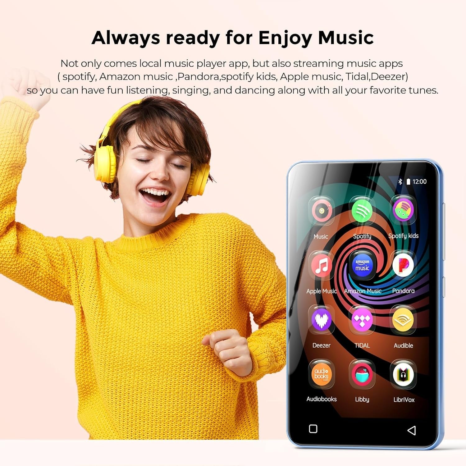 MP3 MP4 Player White Blue 4" Touch WiFi Bluetooth Spotify