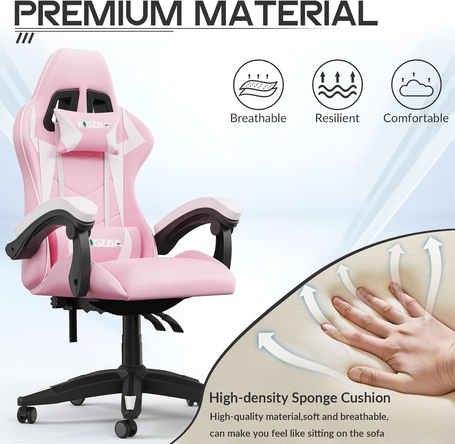 Ergonomic Gaming Chair Pink Reclining Office Chair w/ Lumbar