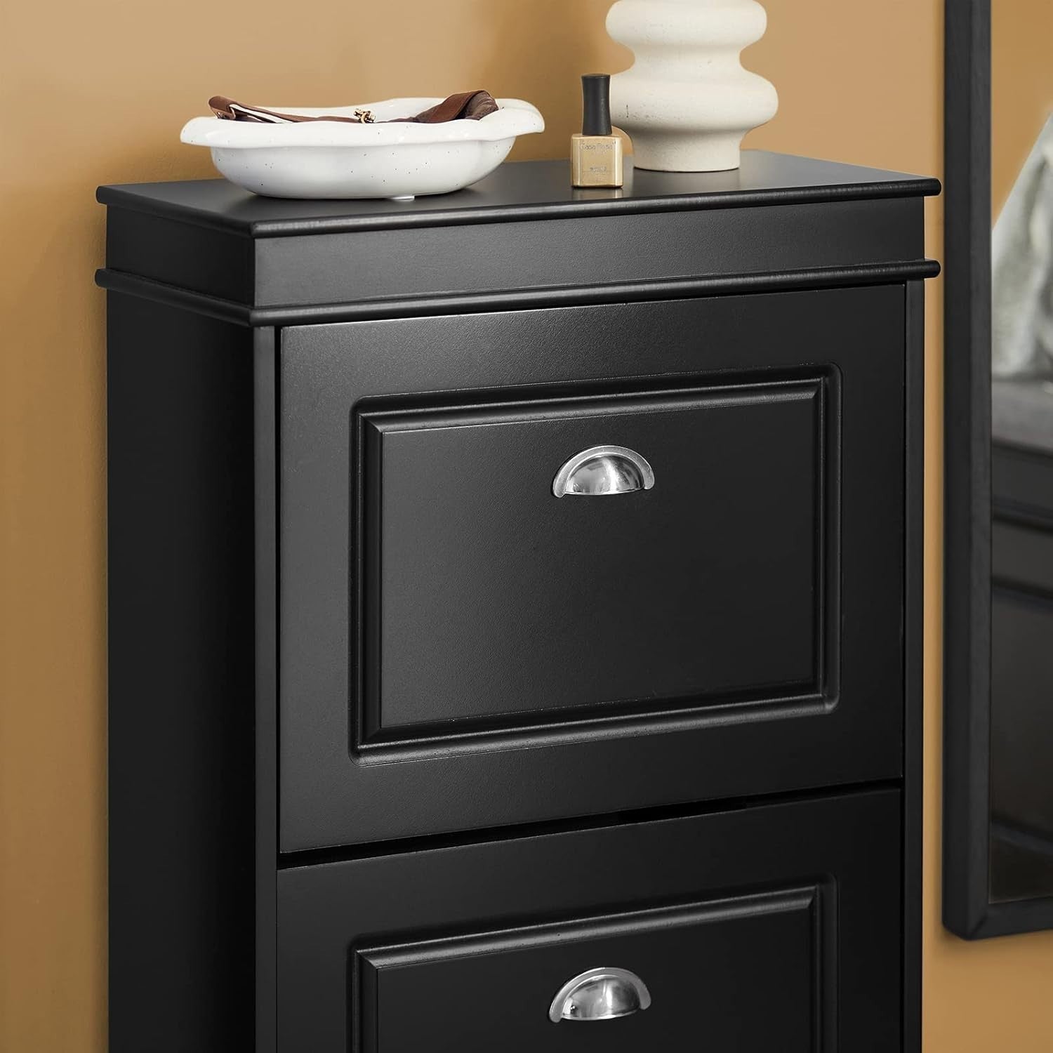2-Drawer Slim Shoe Cabinet with Flip Drawers, 54x24x82 cm Black