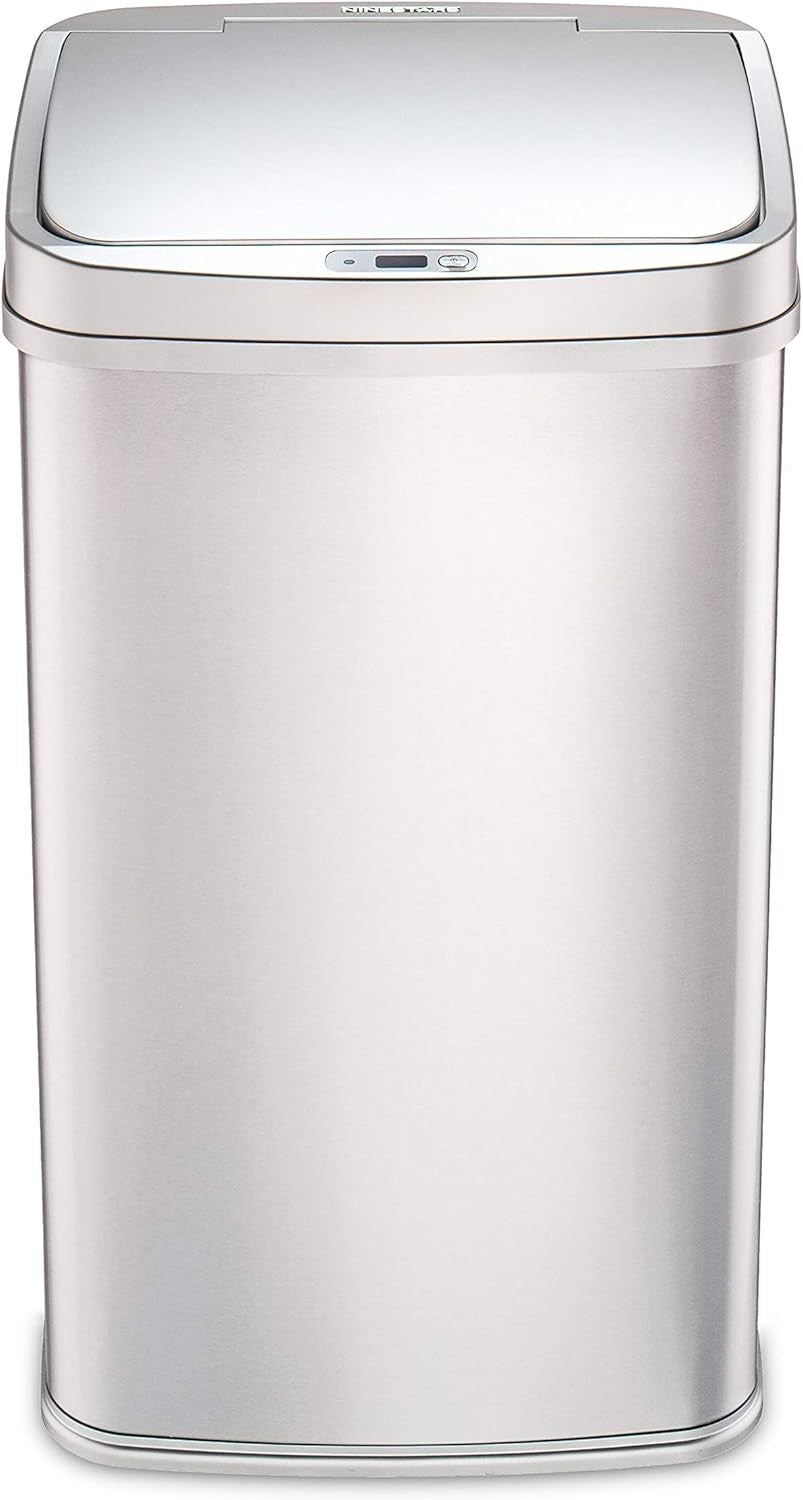 13 Gallon Touchless Motion Sensor Trash Can Silver Trim Lid