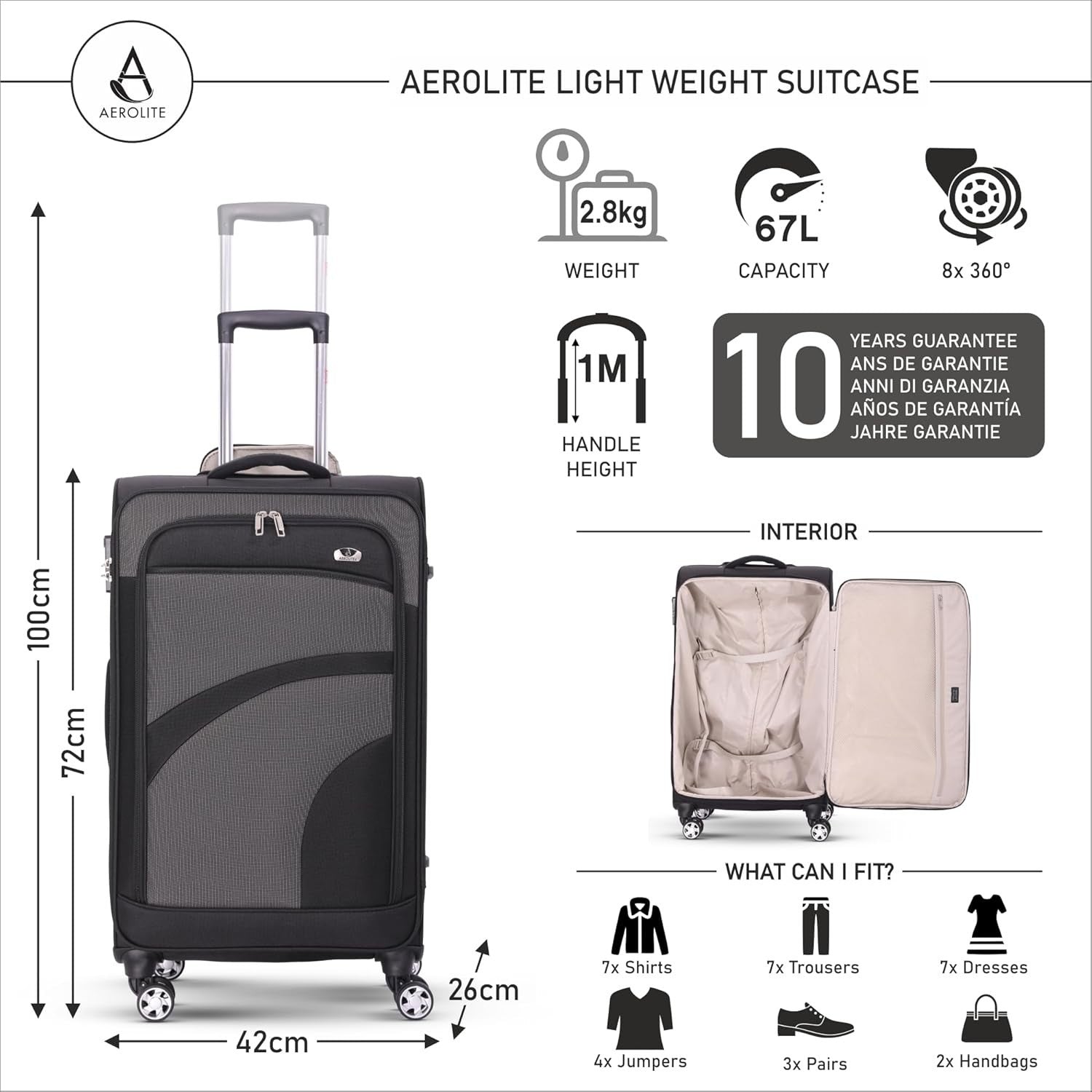 26'' Medium Check In Suitcase Lightweight 8 Wheel Eco Travel Hold Luggage TSA