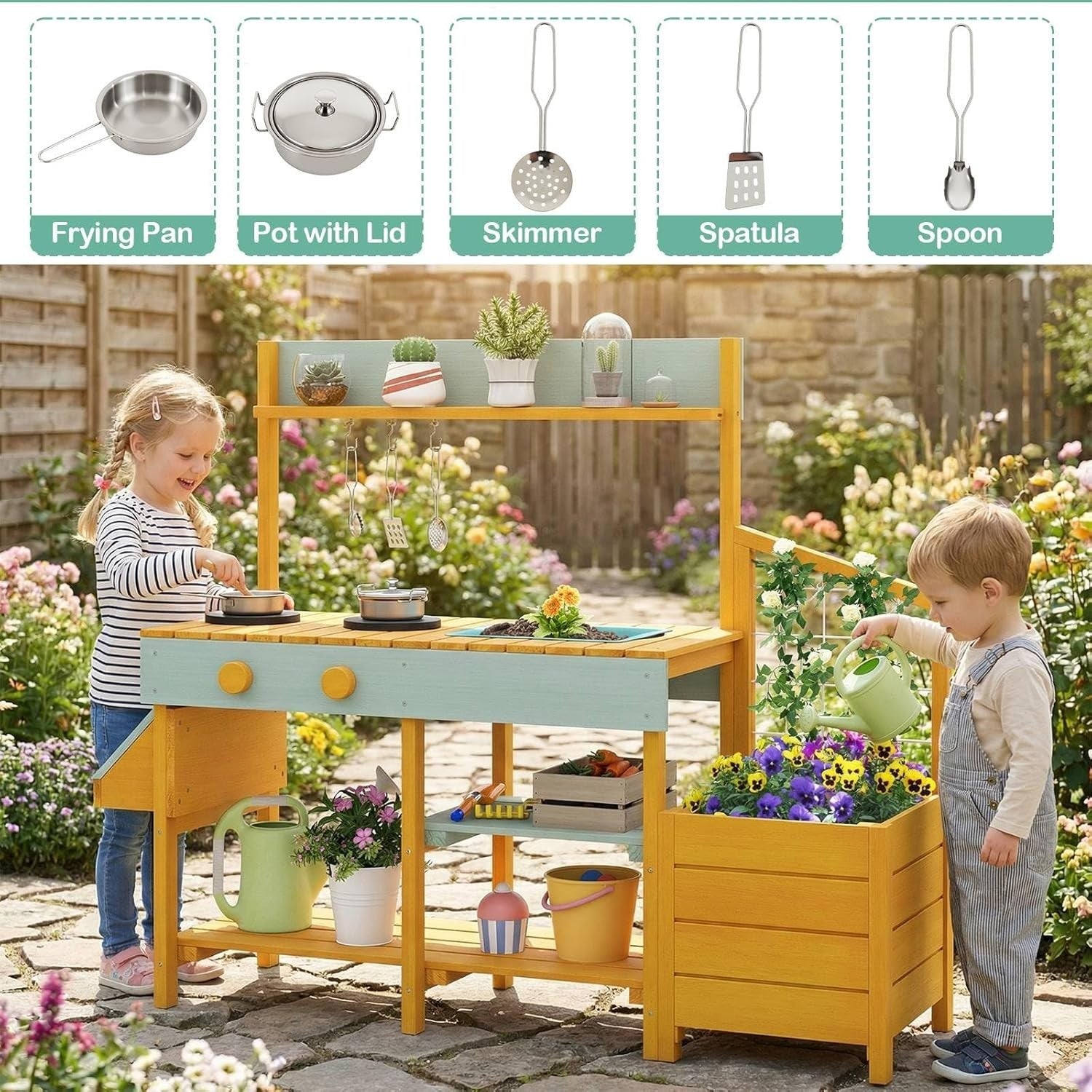 Outdoor Kids Mud Kitchen Garden Potting Bench Wooden Playset Toy