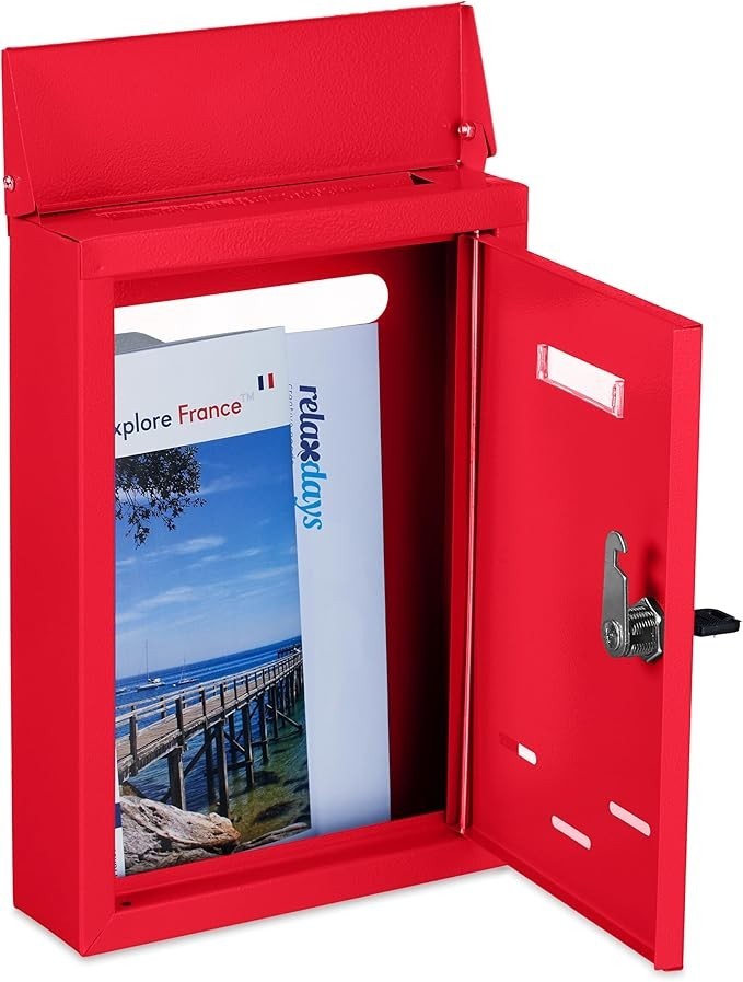 Lockable Wall Letterbox with Keys Compact Iron Post Box Red Slim Design