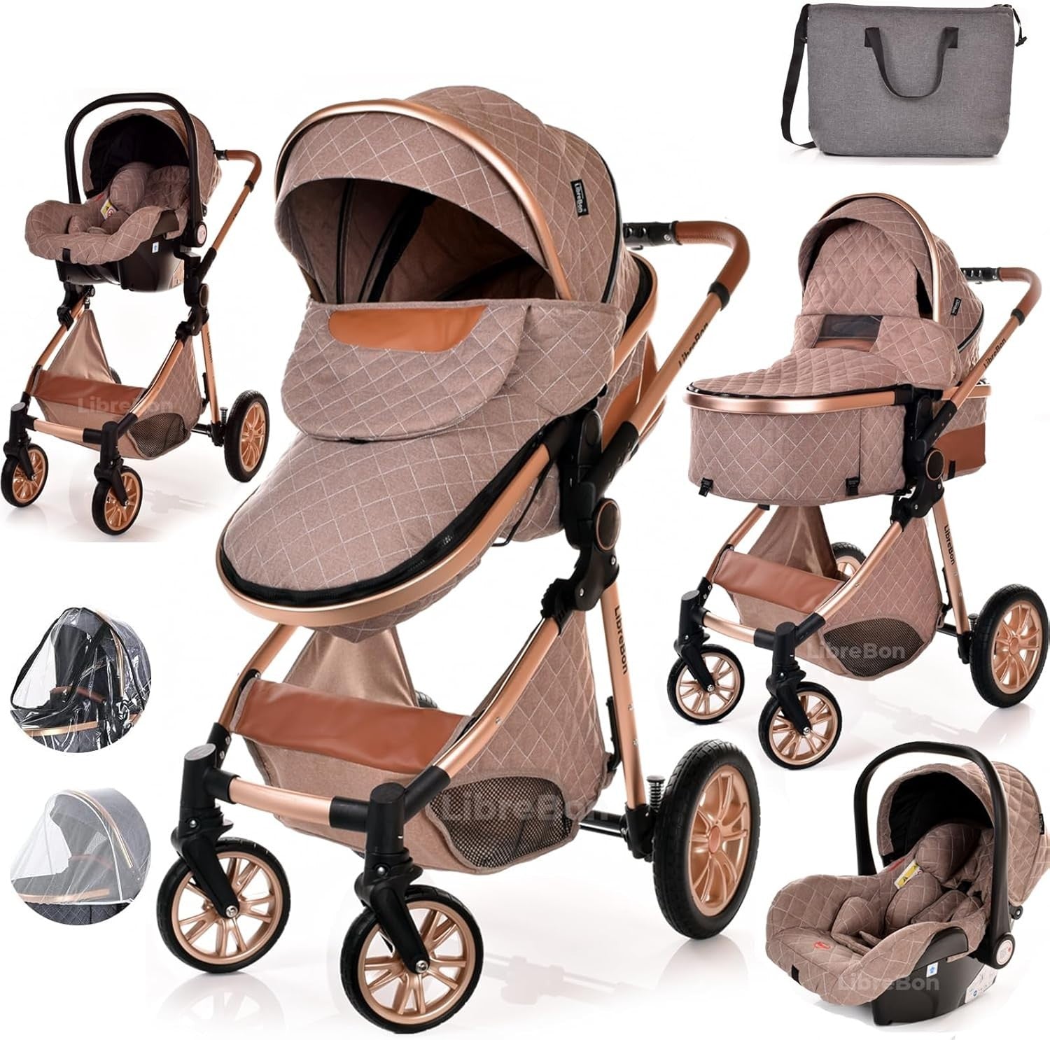 3 in 1 Baby Pram Pushchair Lightweight Folding Buggy from Birth 0-36m