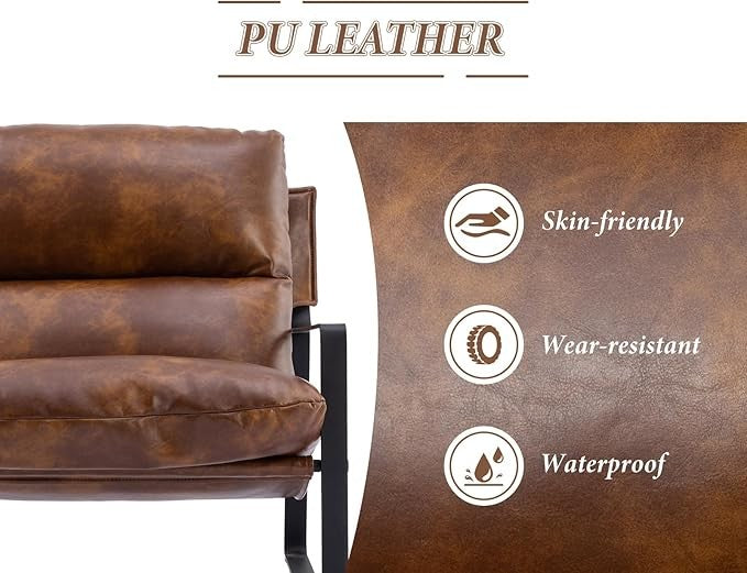 PU Leather Accent Armchair Metal Frame Tub Chair Brown