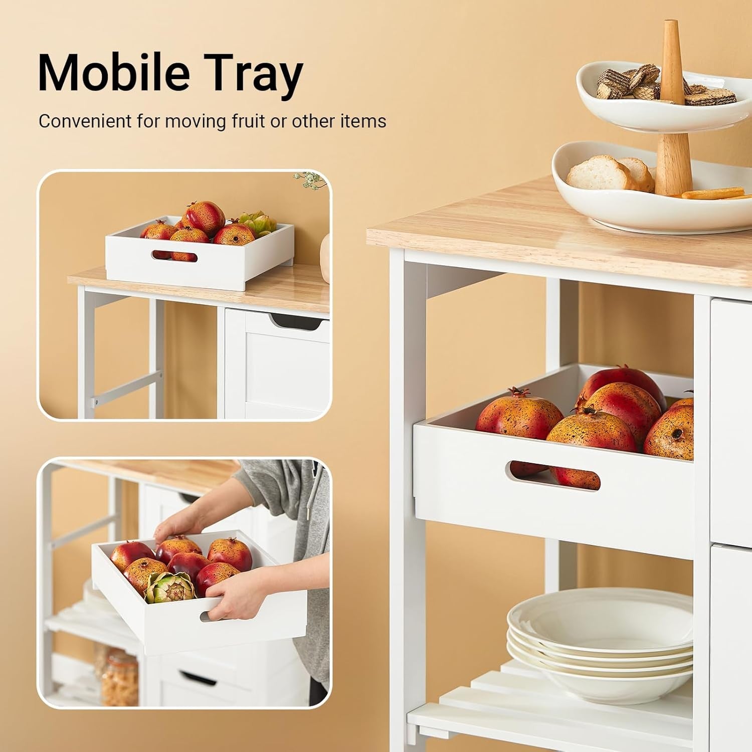 Kitchen Island Trolley Rolling Storage Cart 3 Drawers Butcher Block Top