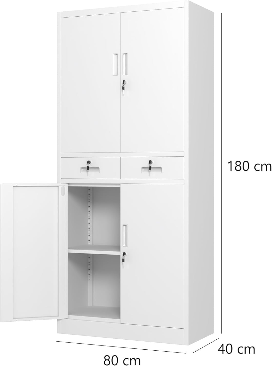 White Metal Storage Cupboard with Locks Drawers Adjustable Shelves 180cm