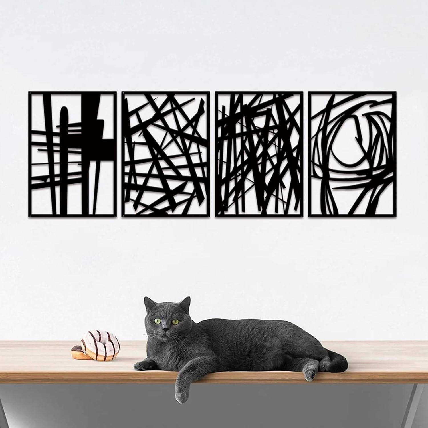 4-Piece Black Metal Wall Art Abstract Minimalist 3D Sculpture