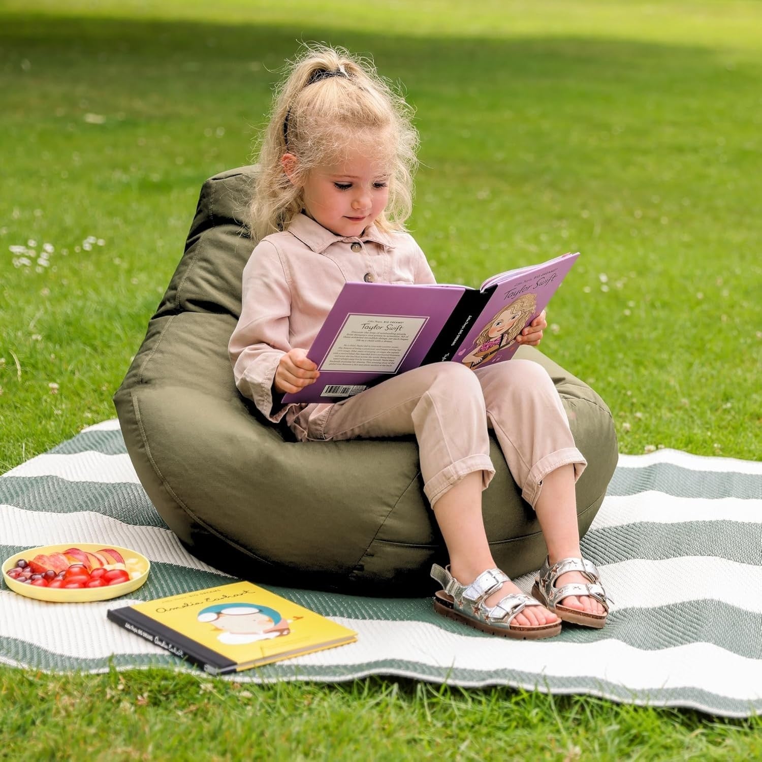 Kids Outdoor Bean Bag Chair Waterproof Gaming Seat – Green Indoor Use