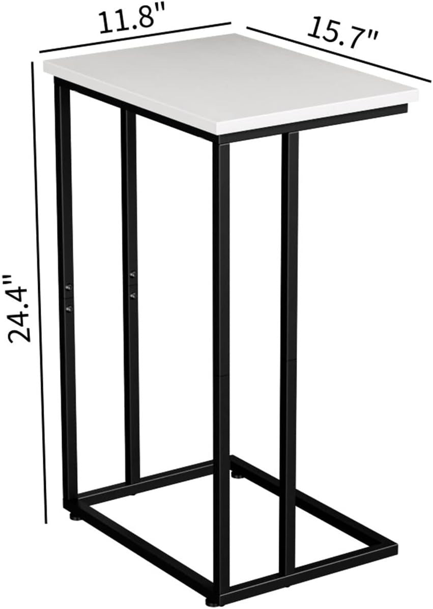 Wide C Side Table Sofa Laptop Desk Bed Snack End Table Metal Frame White
