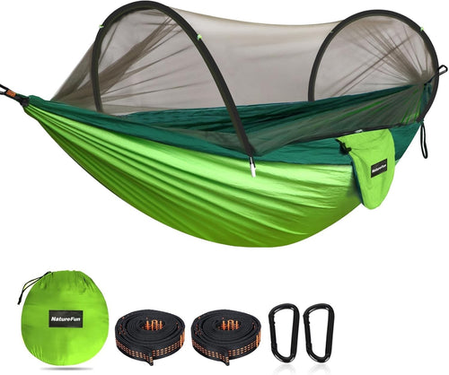 Ultralight Camping Hammock Light Green 300kg | Pop-Up Bug Net + Tree Straps
