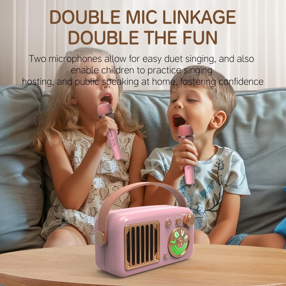Green 15W Kids Karaoke Machine with 2 Wireless Mics Bluetooth