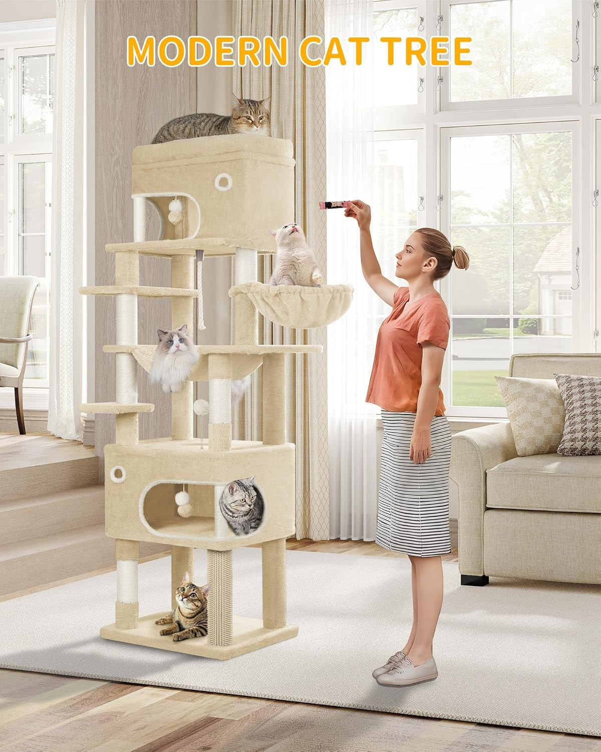 178cm Tall Cat Tree Tower Multi-Level Scratching Posts Condos Large