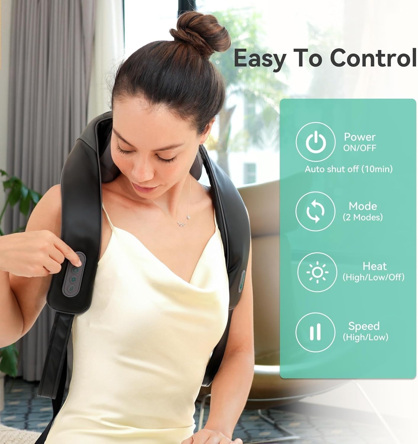Cordless Neck Shoulder Massager Heat Deep Tissue Shiatsu Pillow