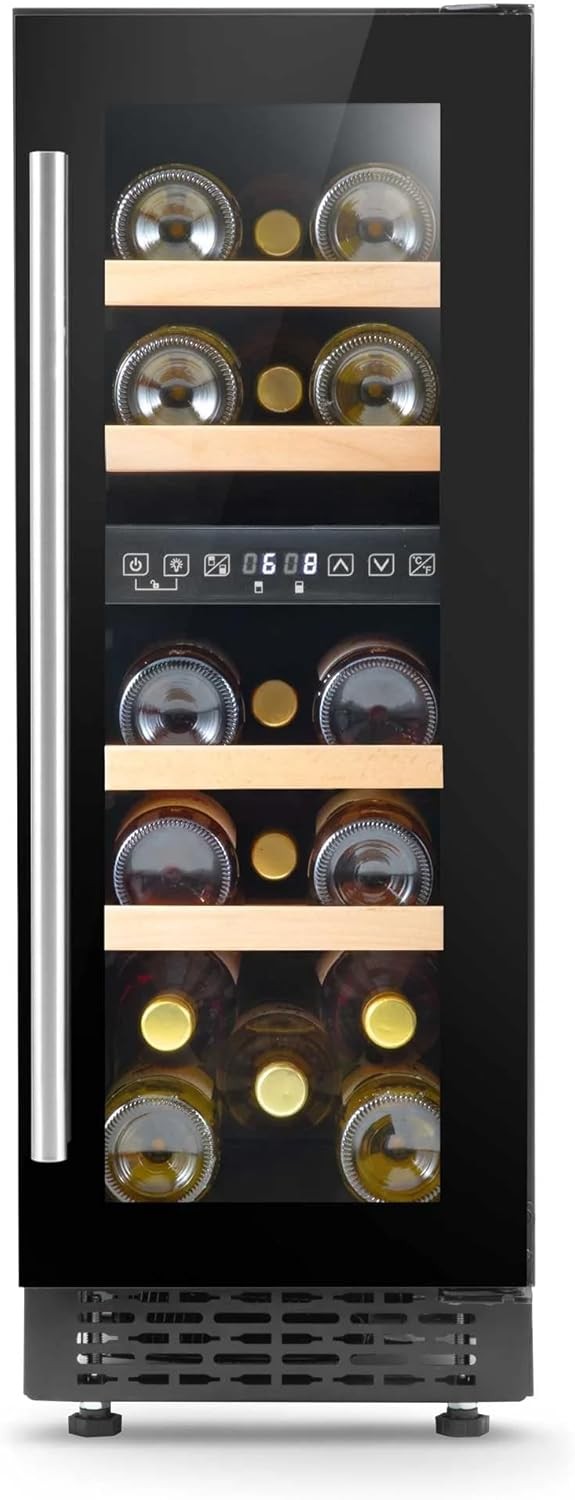 30cm Built In Wine Cooler 17 Bottle Dual Zone Touch Control Glass Door