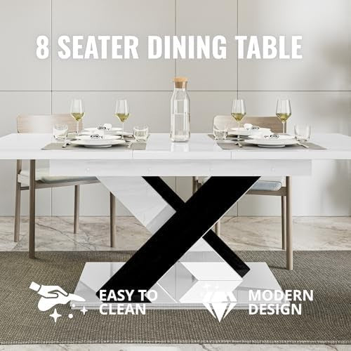Extendable Black & White Dining Table 140-180cm Modern Foldable Kitchen