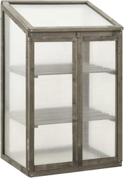 Grey Wooden Mini Greenhouse 60x45x100cm | Firwood Frame Polycarbonate Cold Frame