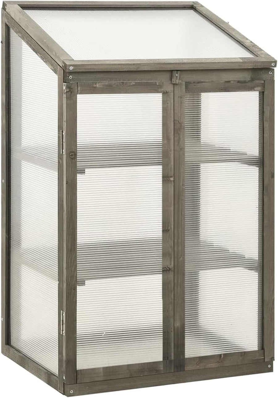 Grey Wooden Mini Greenhouse 60x45x100cm | Firwood Frame Polycarbonate Cold Frame