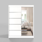 120cm Sliding Door Wardrobe Mirror Modern White Closet Storage Rail