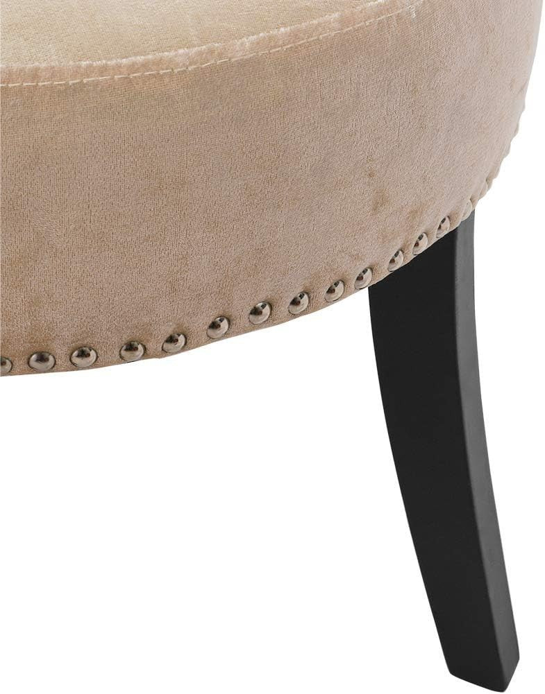 Champagne Velvet Low Back Dressing Table Stool with Wood Legs Footstool