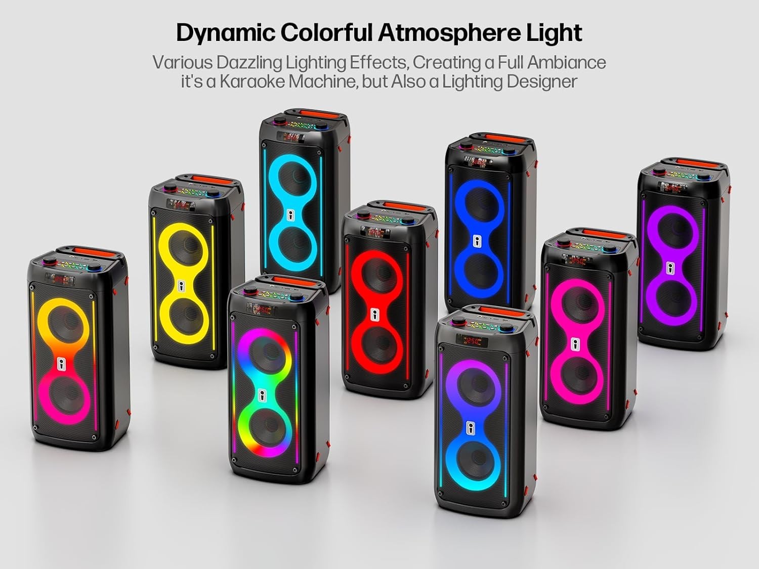 Karaoke Machine with 2 Wireless Mics Bluetooth LED