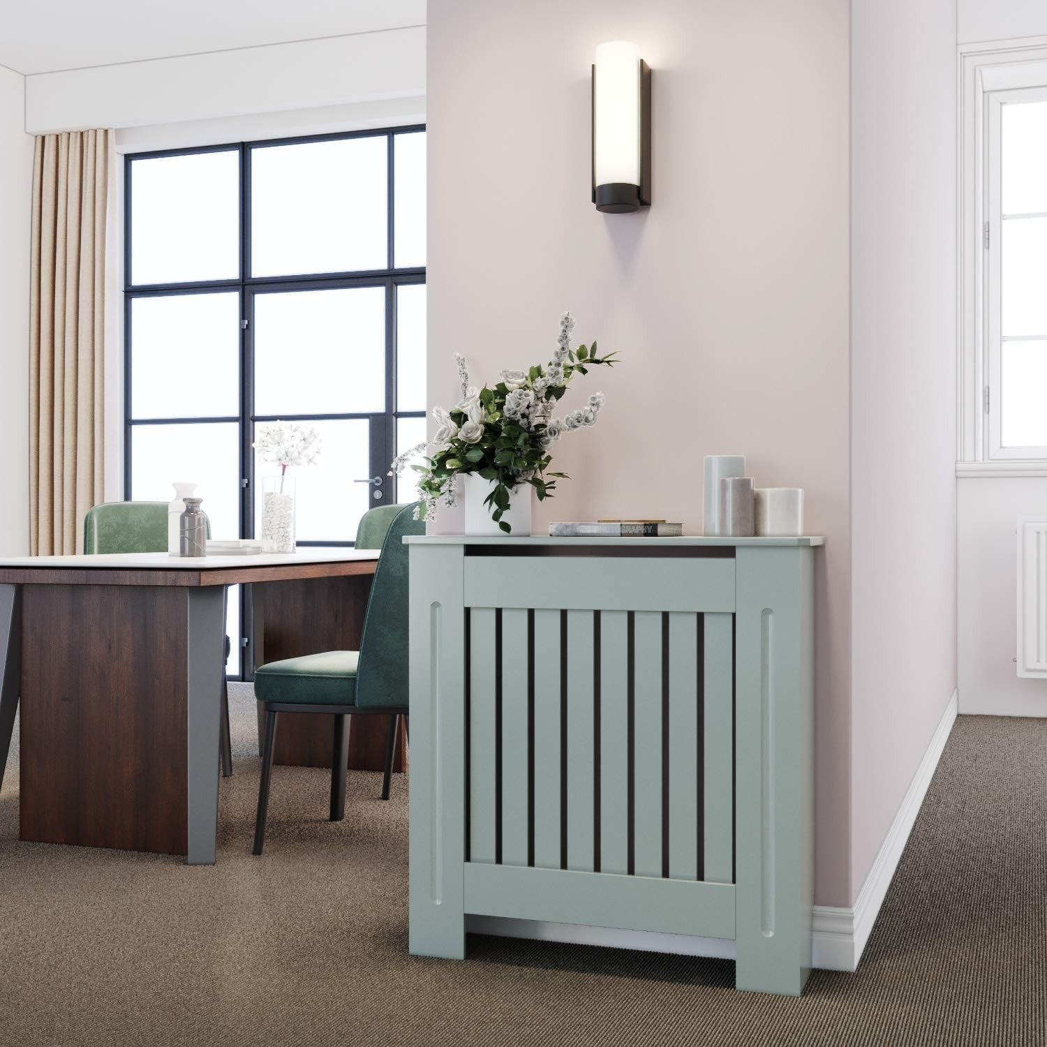 Small Grey Radiator Cover Cabinet | Modern Vertical Slatted MDF Heater Cover