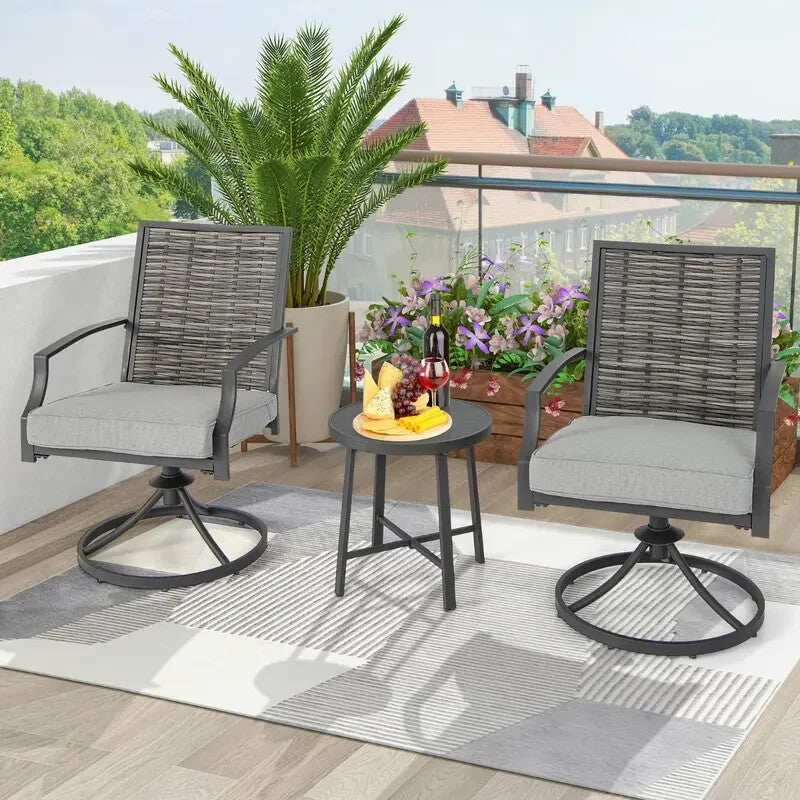 3pc Patio Swivel Chair Bistro Set w/Table Rattan Cushions Garden Deck