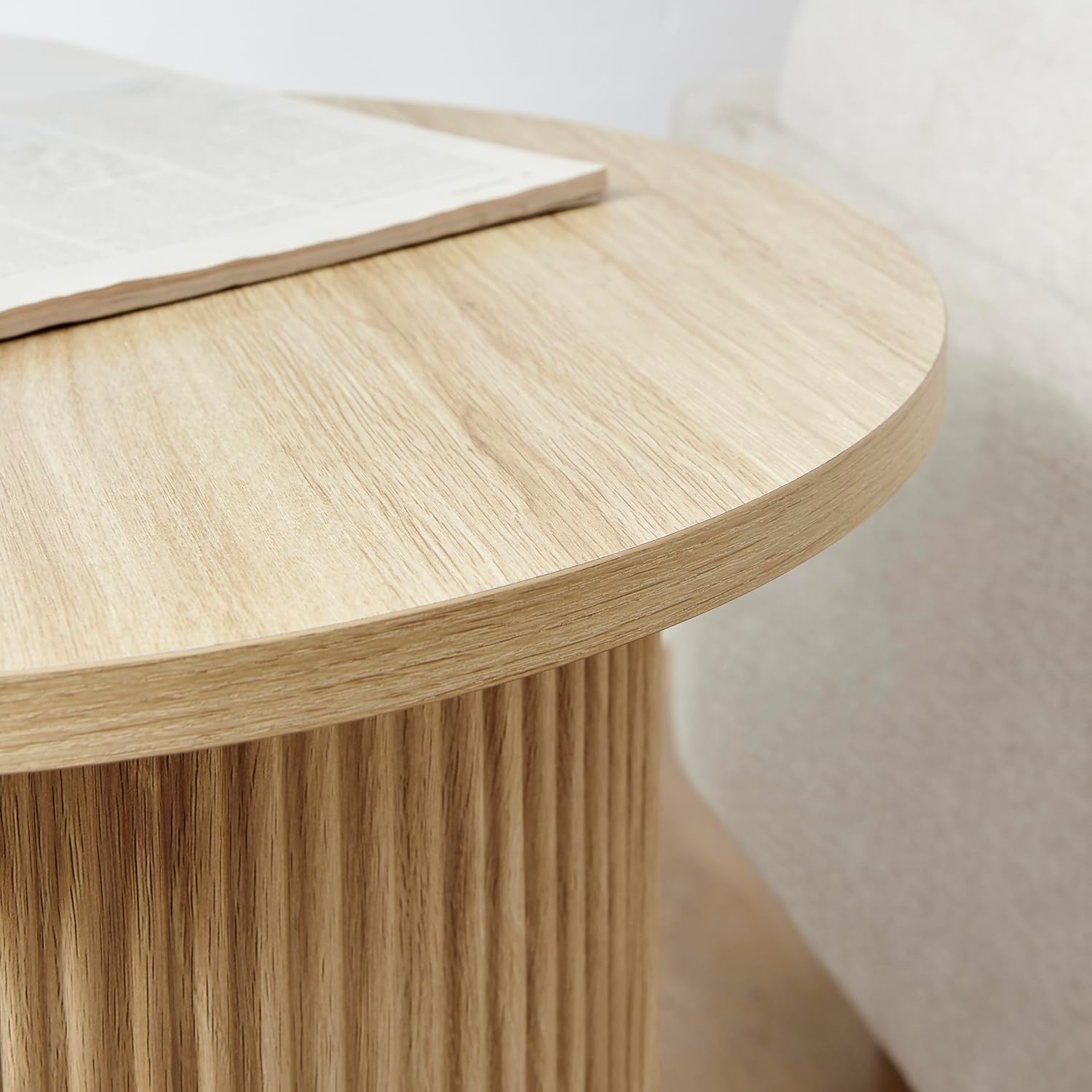 Modern Oak Round Side Table 60cm Pedestal End Table Scandinavian Minimalist
