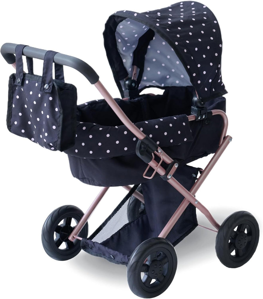 2-in-1 Doll Stroller Removable Bassinet Foldable Canopy Basket Bag