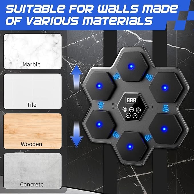 Smart Music Boxing Machine Wall Mount Bluetooth LED Punch Trainer Home Gym