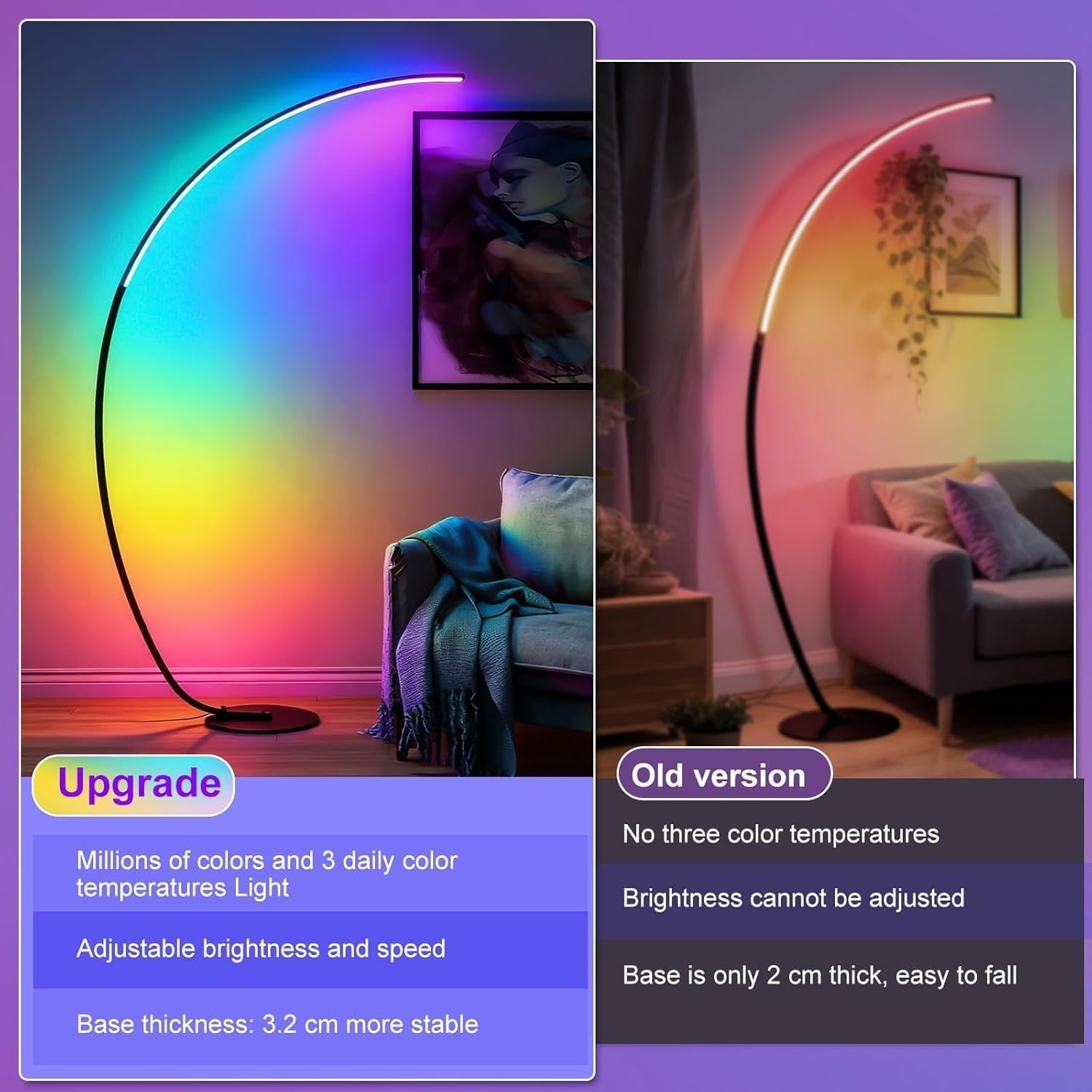 RGB Arc Floor Lamp LED Dimmable App Remote 165cm Colour Changing Light