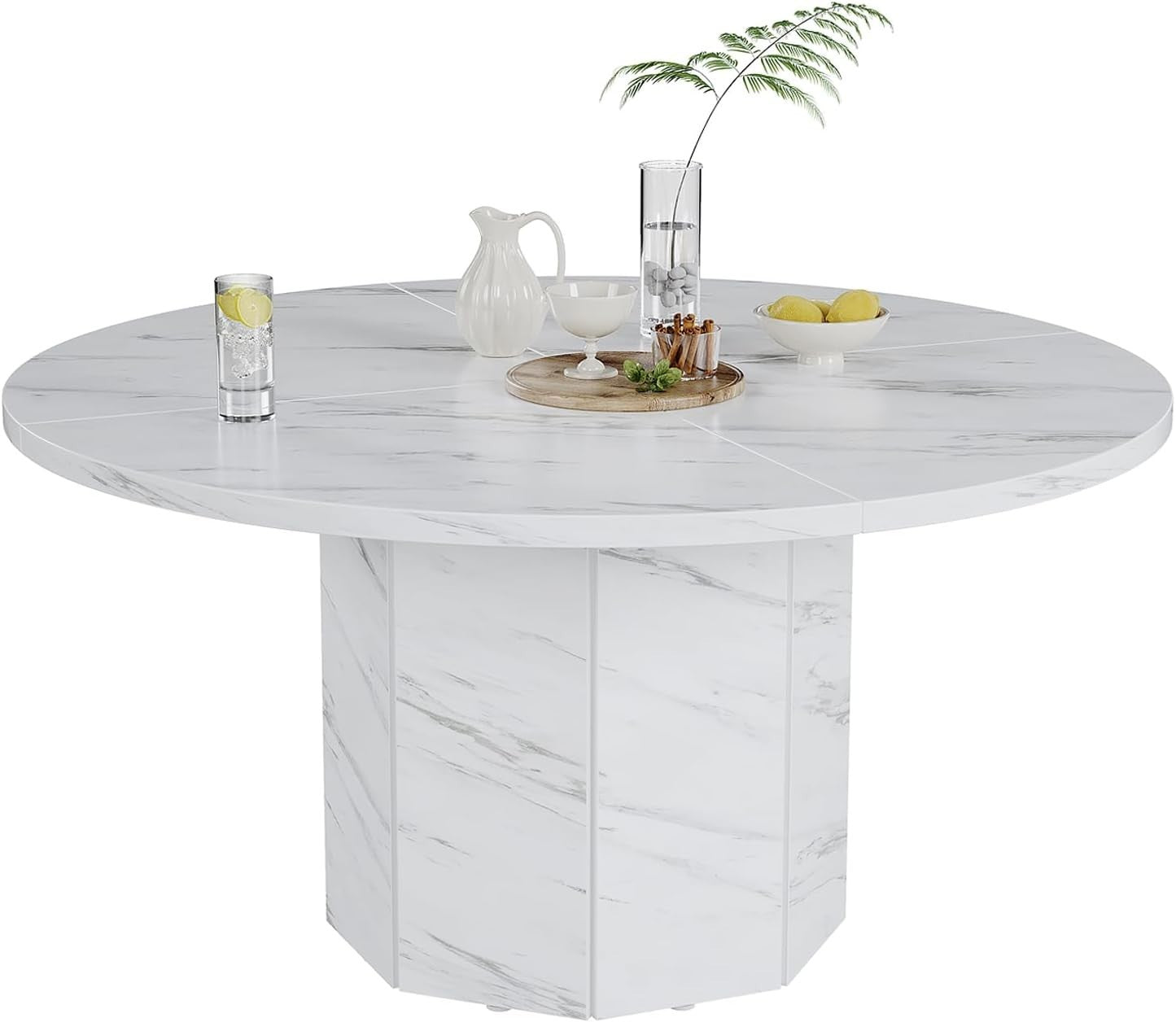 White Faux Marble Dining Table 4-6 Seater Modern Kitchen 120cm