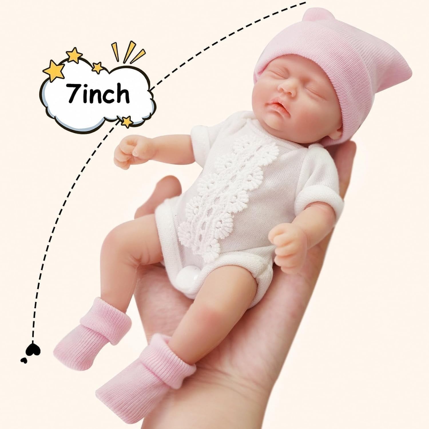 7 Inch Mini Reborn Baby Doll Full Silicone Realistic Newborn w/ Feeding Set