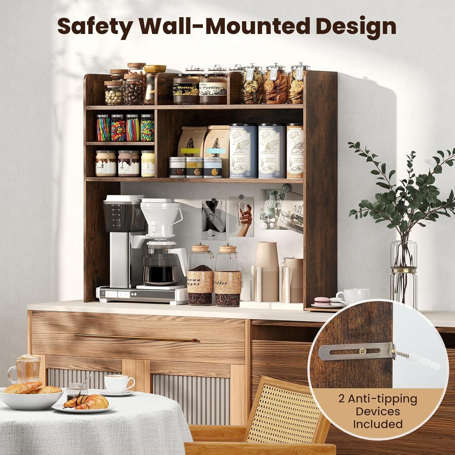 94cm Rustic Desk Hutch – 3-Tier Desktop Bookshelf with Adjustable Shelves