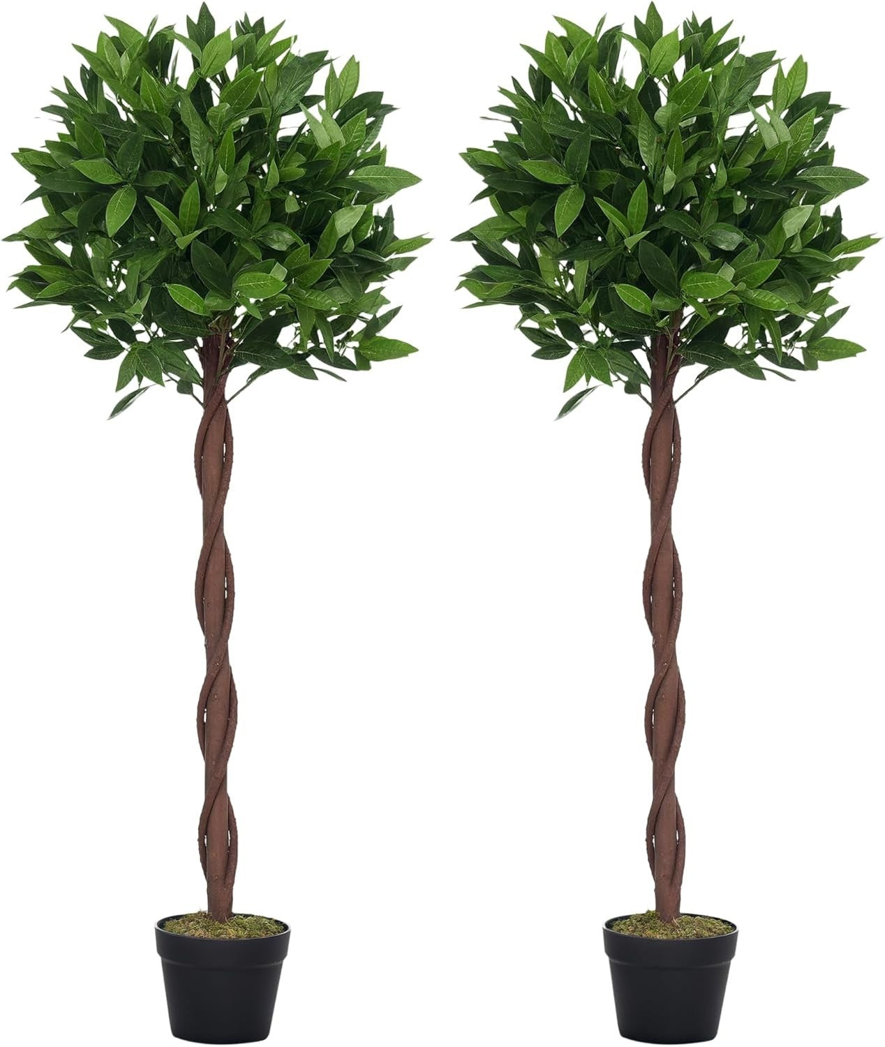 Set of 2 Artificial Bay Laurel Trees 120cm Potted Faux Green Topiary Home Garden