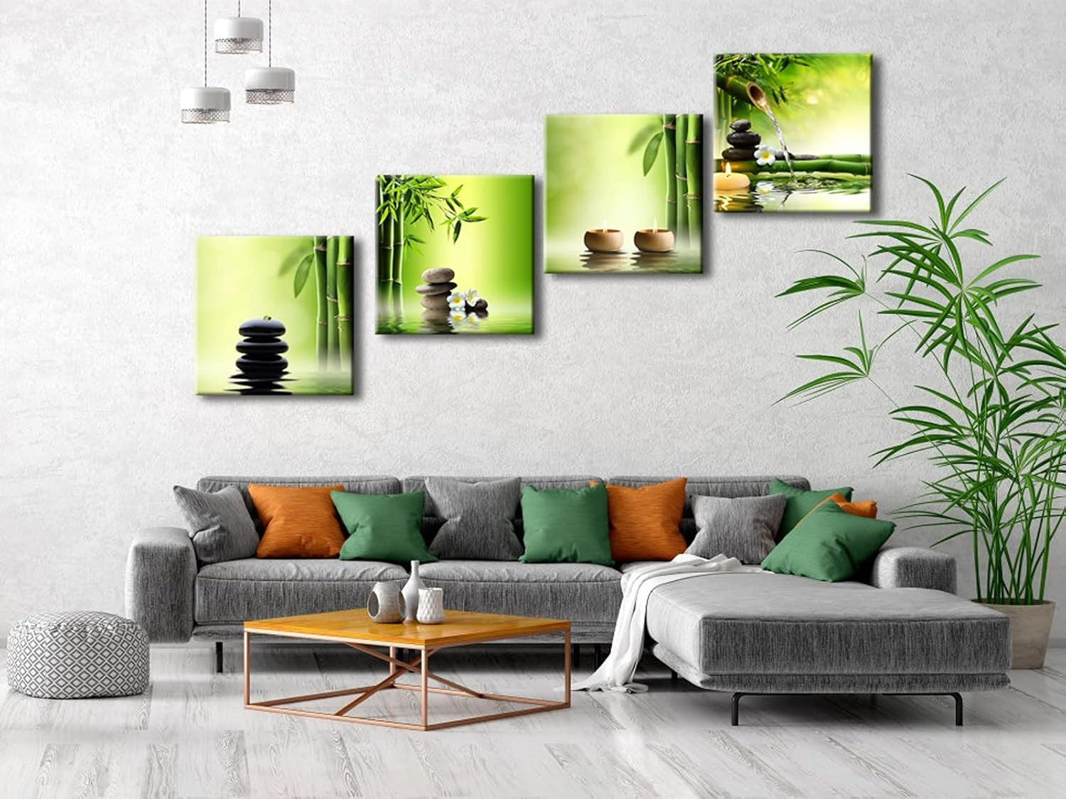 4 Panel Zen Bamboo Canvas Wall Art Framed Green Spa Prints