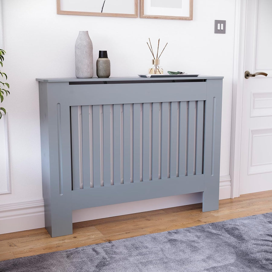 Medium Grey Radiator Cover Cabinet Modern MDF Slatted Heating Unit